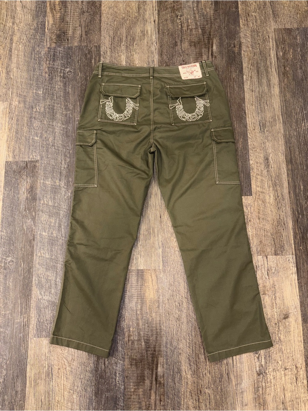 True Religion Olive Green Relaxed Cargo Jeans